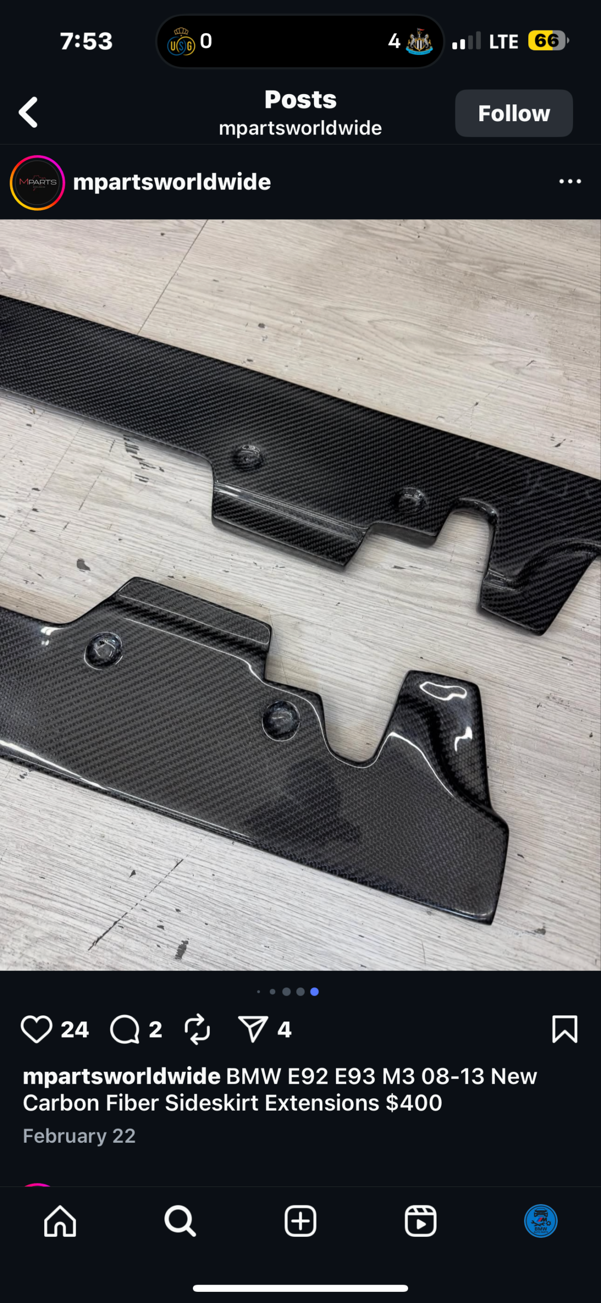 BMW E92 E93 M3 08-13 New Carbon Fiber Sideskirt Extensions - Image 9